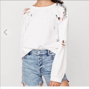 Express One Eleven Distressed Rhinestone Sweater